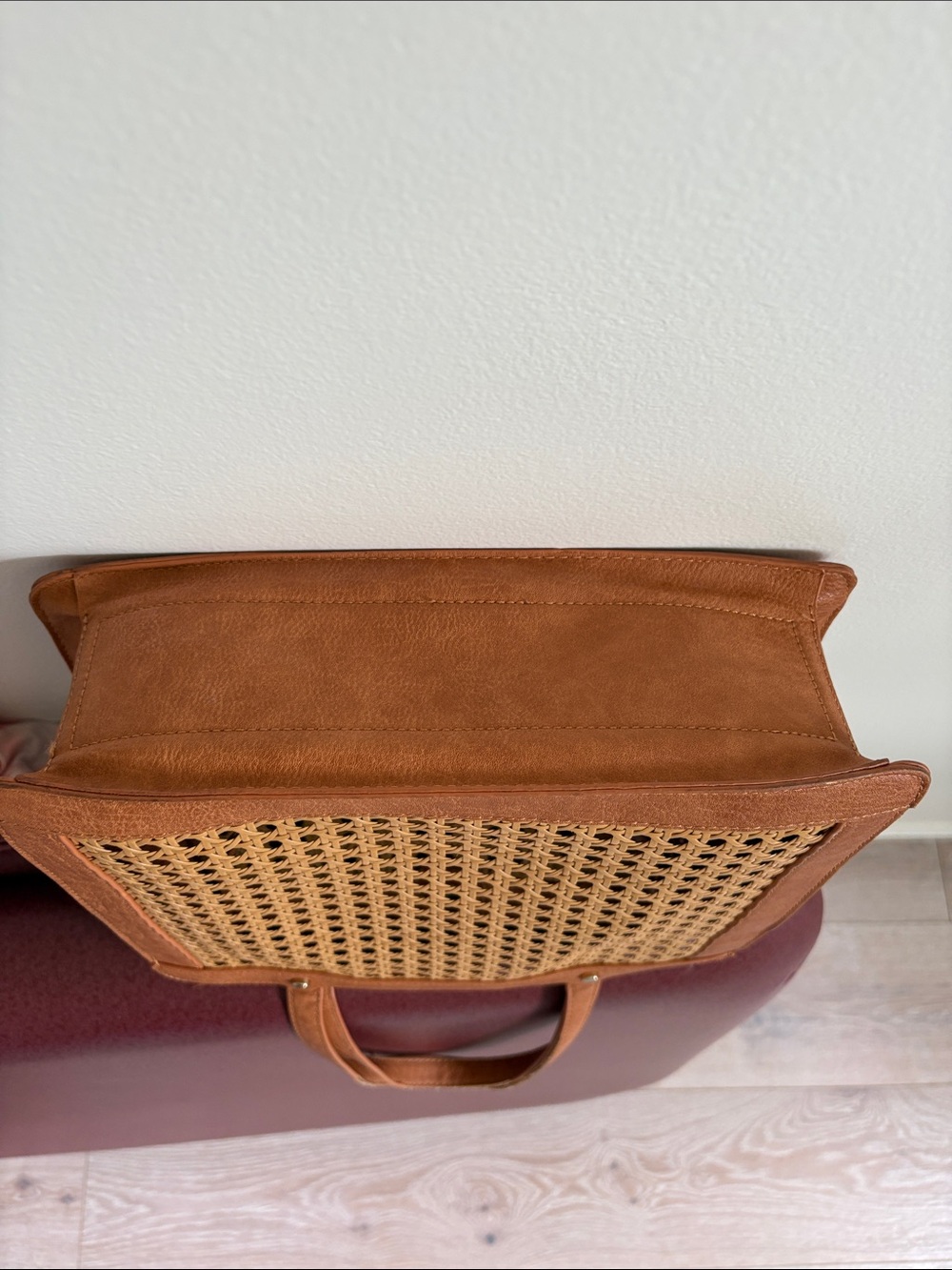 Brown leather like & Woven Rattan Antik Kraft Purse 12 1/2 wide x 10 3/4 long - Picture 6 of 6